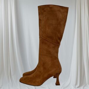 90s Style Faux Suede Square Toe Kitten Heel Stiletto Mid Calf Boots US 7.5